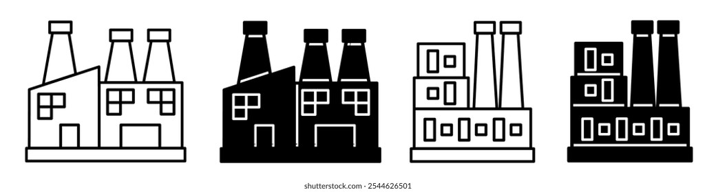 Silhouette of factory icon illustration on white background. Factory icon set for business. Stock vector.