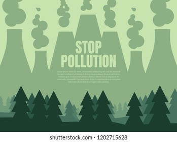 Silhouette of a factory that pollutes the air in the woods. Vector illustration with clipping mask