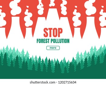 Silhouette of a factory that pollutes the air in the woods. Vector illustration with clipping mask