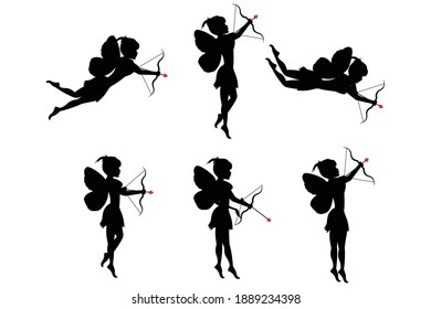 silhouette of fairy with arrow, simple vector illustration