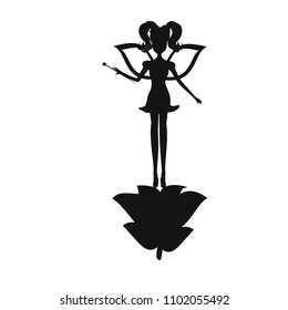 Silhouette Fairy flower vector illustration. Vector illustration of Fairy for print. Stencil cartoon Fairy
 isolated on white background.