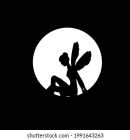A silhouette a fairy with the moon. Great idea for a logo.