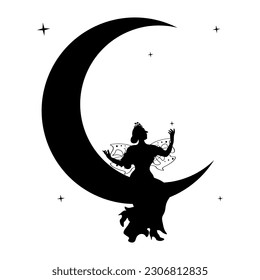 silhouette of a fairy on the moon.