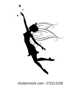 Silhouette of a fairy. Template fairy for cut of laser or engraved. Stencil for paper, plastic, wood, laser cut acrylic. Decoration for windows, wall and interior design. Vector illustration isolated.