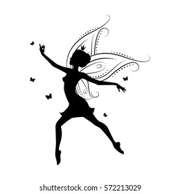 Silhouette of a fairy. Template fairy for cut of laser or engraved. Stencil for paper, plastic, wood, laser cut acrylic. Decoration for windows, wall and interior design. Vector illustration isolated.