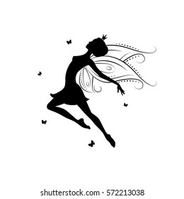 Silhouette of a fairy. Template fairy for cut of laser or engraved. Stencil for paper, plastic, wood, laser cut acrylic. Decoration for windows, wall and interior design. Vector illustration isolated.