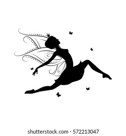 Silhouette of a fairy. Template fairy for cut of laser or engraved. Stencil for paper, plastic, wood, laser cut acrylic. Decoration for windows, wall and interior design. Vector illustration isolated.