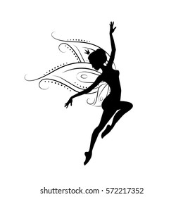 Silhouette of a fairy. Template fairy for cut of laser or engraved. Stencil for paper, plastic, wood, laser cut acrylic. Decoration for windows, wall and interior design. Vector illustration isolated.