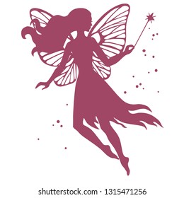 Silhouette of fairy, vector  illustration isolated on white.