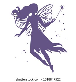 Silhouette of fairy, vector  illustration isolated on white.