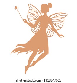 Silhouette of fairy, vector  illustration isolated on white.