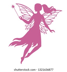 Silhouette of fairy, vector  illustration isolated on white.