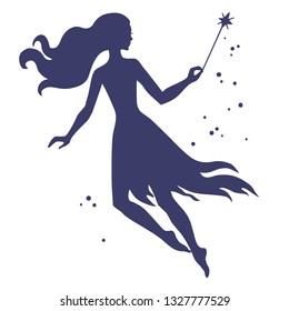 Silhouette of fairy, vector  illustration isolated on white.