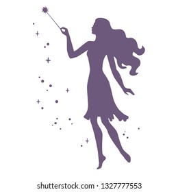 Silhouette of fairy, vector  illustration isolated on white.