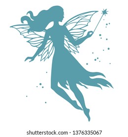 Silhouette of fairy, vector  illustration isolated on white.