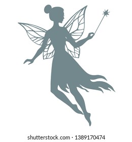 Silhouette of fairy, vector  illustration isolated on white.