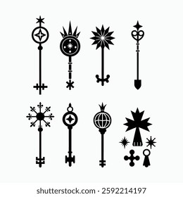 Silhouette Fairy With Wand icons, set vector art illustrations.