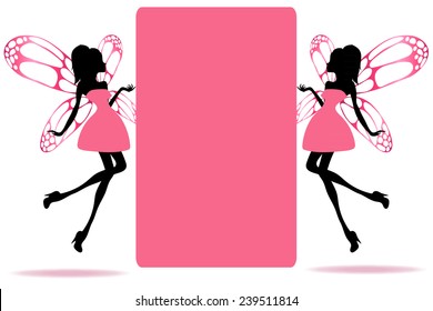 silhouette of a fairy with wings and banner