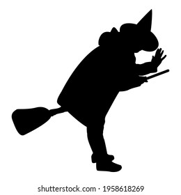 Silhouette fairy wizard witch flying on broom subject for halloween concept black color vector illustration flat style simple image