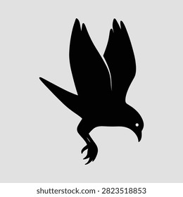 Silhouette falcon diving bird flying predator hunting bird vector illustration