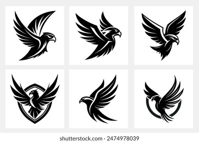 The silhouette of a falcon swooping down with its claws outstretched