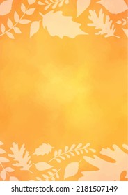 Silhouette fall leaves on orange watercolor background for decoration on natural in Autumn season and Thanksgiving festival.
