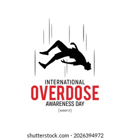 silhouette of a fallen man dying of an overdose for International Overdose Awareness Day. vector eps 10