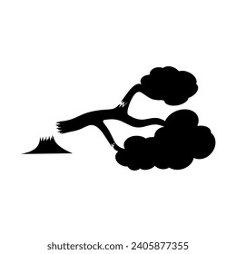 Silhouette of fallen tree on white background. Tree branches rot and fall. Vector illustration