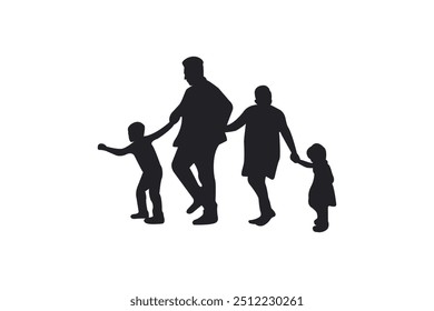Silhouette of a family of 2 children.