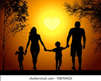 Silhouette of a family by the hand. Vector