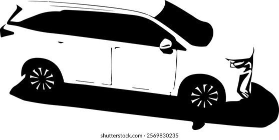 silhouette of a family car from a top side view