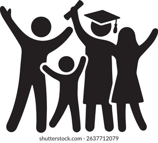 Silhouette of a family celebrating a graduate in cap and gown, representing pride, achievement, and educational success together.