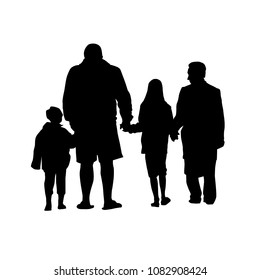 Silhouette of a family with children by the hand. Vector