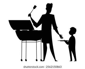 Silhouette of Family Enjoying Barbecue Picnic Outdoors