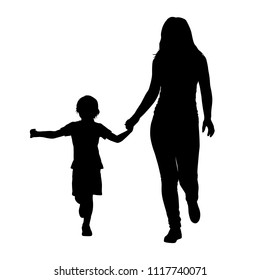 Silhouette of family father mother and child on a white background.