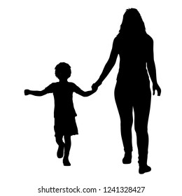 Silhouette of family father mother and child on a white background.