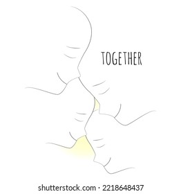 Silhouette of a family father mother and children. warm family illustration in golden shades