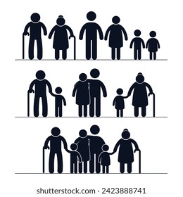 Silhouette of the family. father, mother, son, daughter, grandfather and grandmother. a happy family. vector illustration.