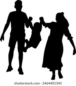 Silhouette of family group on white background