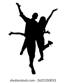 Silhouette family hand up celebrate winner together. Vector illustration 
