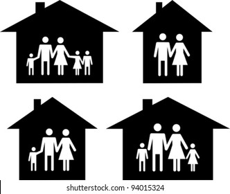 Silhouette family icon and house. Conceptual vector illustration