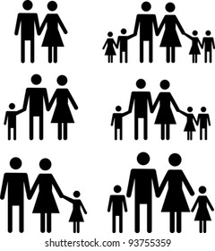 Silhouette family. Icon person, woman, man, kid, child, boy, girl, father, mother, parents symbol. People vector illustration.