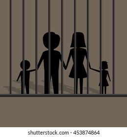 silhouette of family in jail vector illustration