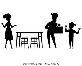 Silhouette of a Family with Kids Decorating Christmas Tree