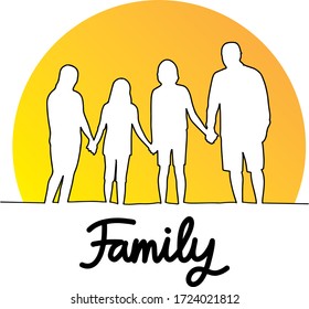 
A silhouette of a family looking at the sun together.