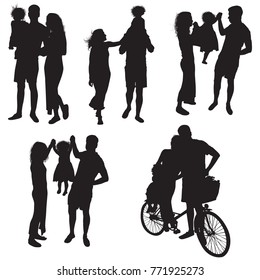 Silhouette Family Lovely, Vector Mom, Dad And Baby Girl Love Story