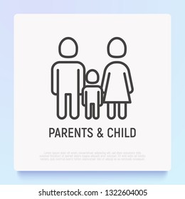 Silhouette of family: man, woman and child thin line icon. Modern vector illustration.