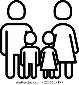 Silhouette of family. Man, woman and two children: boy and girl thin line icon. Modern vector illustration.