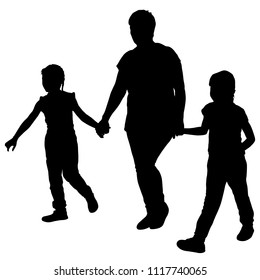 Silhouette of family mother and child on a white background.