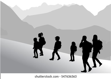 Silhouette family of mountains in the background.